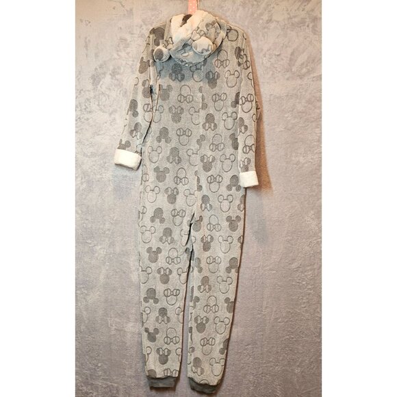 Disney Mickey Mouse Hooded Womens Large One piece Pajamas Hood Ears Pom-Poms Zip - Picture 4 of 13